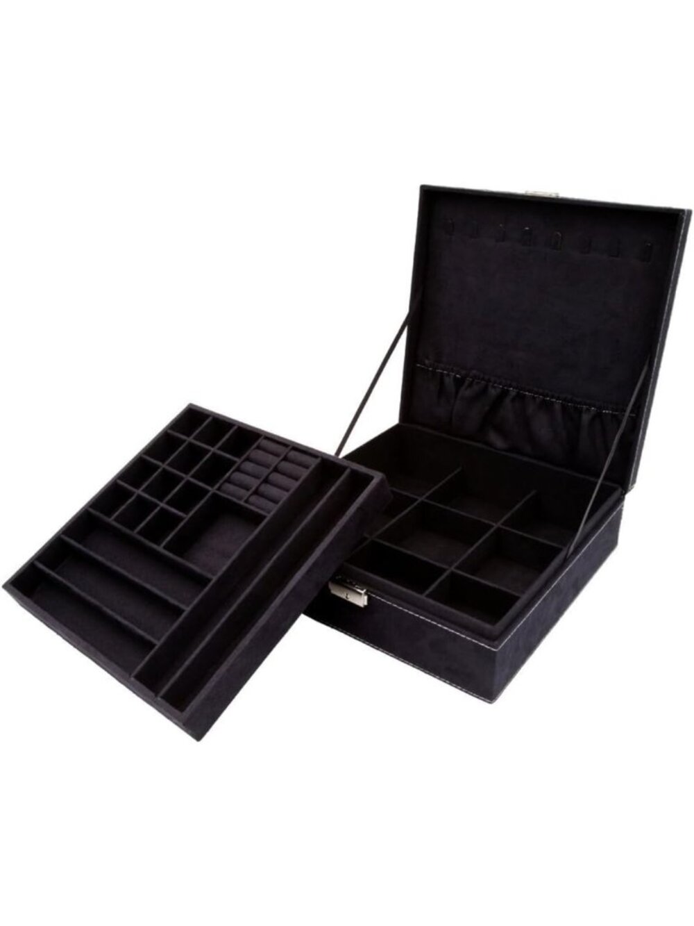 Stylish Two-Layer Jewelry Box Organizer with Lock - Elegant Storage Case (Black)